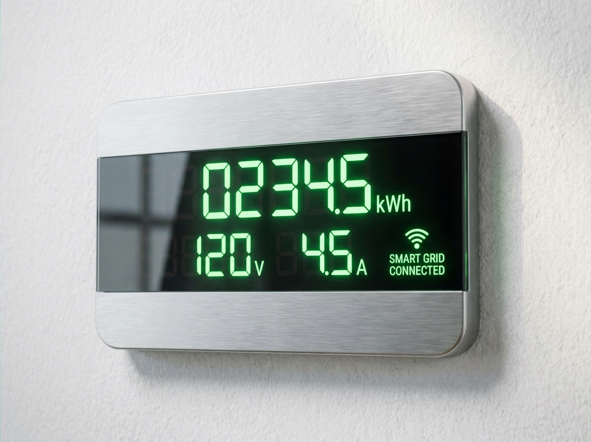 Smart energy meter showing live kWh consumption